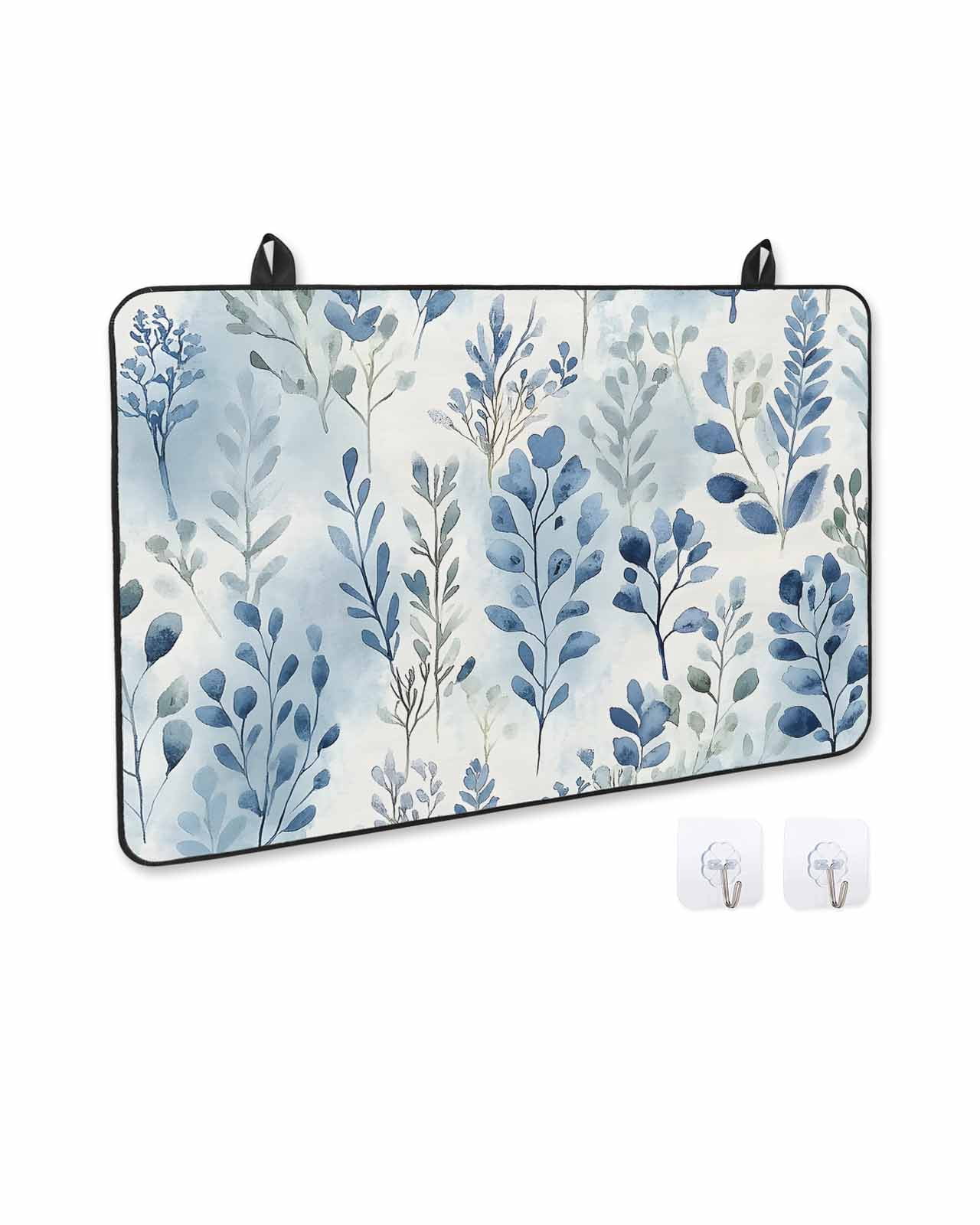 nqOlkjepod Large Induction Cooktop Protector Mat 36"x21", Blue Botanical Stove Top Covers for Electric Stove, Pastoral Spring Summer Leaf Decorative Stove Burner Cover Mats, Glass Top Stove Cover