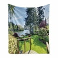 thumbnail image 1 of Nature Soft Flannel Fleece Throw Blanket, Sunny Spring Season Day Pier View in Countryside Rural Cottage Theme Nature Image, Cozy Plush for Indoor and Outdoor Use, 50" x 70", Multicolor, by Ambesonne, 1 of 6