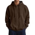 thumbnail image 2 of UDAUDU Mens Casual Hooded Collar Drawstring Hoodies Pullover Sweatshirts Fall Winter Long Sleeve Pullover Shirts Brown L, 2 of 7
