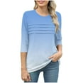 thumbnail image 4 of JURANMO 3/4 Length Sleeve Womens Tops Summer Round Neck Tunic Tops Dressy Casual Pleated Shirts Fashion Gradient Print Blouse Lightening Sale Light Blue XXL, 4 of 7