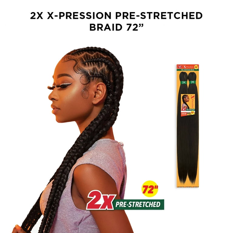 Sensationnel African Collection Jumbo Braid Pre Stretched X Pression Hair  2x 72” ( 1 Jet Black 3 Packs )