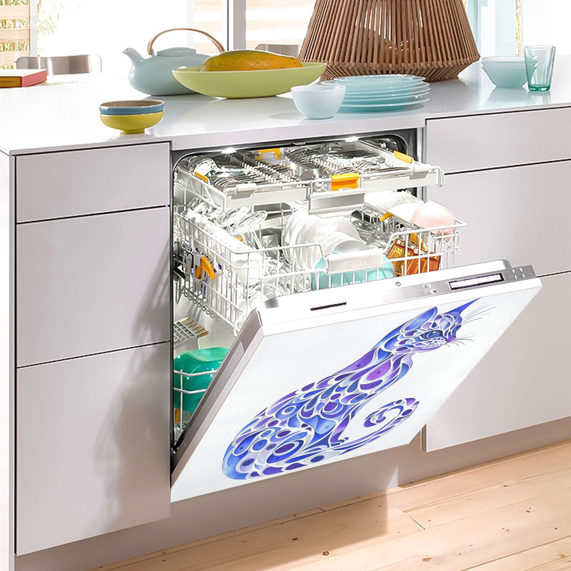 Dishwasher Magnetic Sticker 23x26 Inch Refrigerator Magnetic Sticker Washing Machine Magnetic Sticker Kitchen Panel Magnetic Sticker Home Decor Pretty Blue Cool Cat