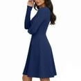 thumbnail image 4 of VEKDONE Ribbed Knit Sweater Dress for Women Fashion Long Sleeve Scoop Neck A-Line Dress Casual Flowing Pleated Dresses Summer Vacation Housewear Dress Navy XL, 4 of 7