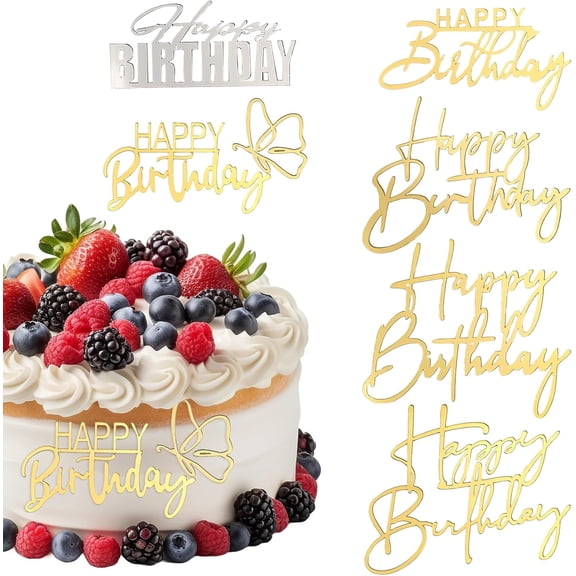 6PCS Happy Birthday Cake Toppers Side Mirror Acrylic Cake Topper Happy Birthday Cake Decorations Gold Cupcake Toppers Cake Decorating Supplies Kit DIY Cake Tools Birthday Party Supplies