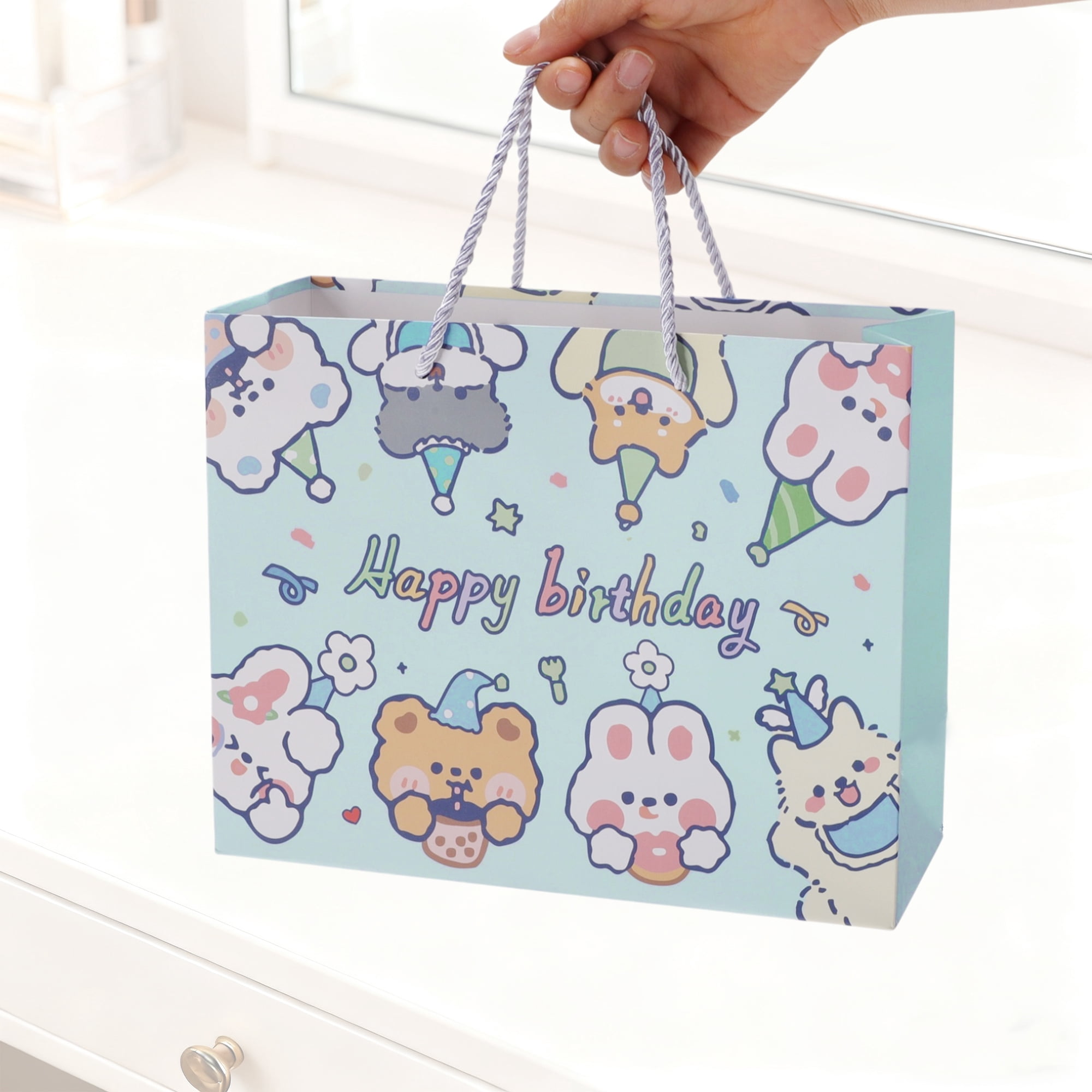 Unique Bargains Cartoon Rabbit Gift Bags Set of 4 Blue