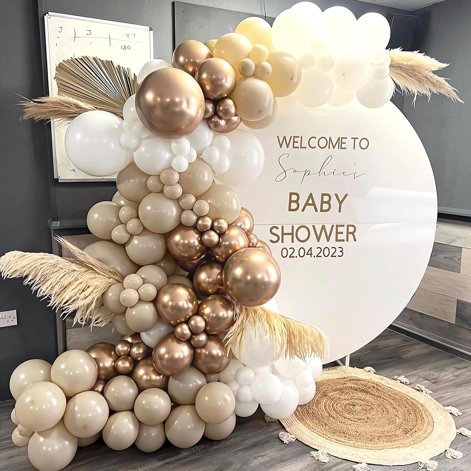 White Sand Metallic Champagne Gold Balloons Garland Arch Kit,152PCS White Neutral Balloons with Clear Balloons for Birthday Wedding Baby Shower Bridal Shower Engagement Anniversary Decoration