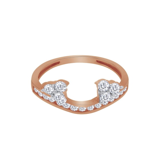 Round White Cubic Zirconia Three Stone Enhancer Guard Ring 10k Rose Gold Ring Size - 8.5
