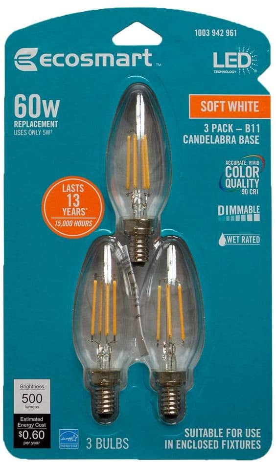 UL Listed, 3000K Soft White 50W Equivalent Xtricity 120V 3 Pack 500 Lumens LED 5.5W G16.5 Clear Globe Filament Light Bulb Dimmable E12 Candelabra Base