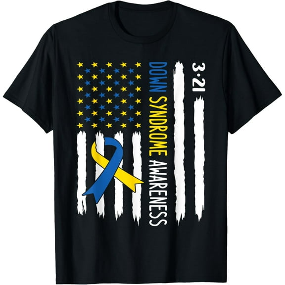 Down Syndrome Awareness US Flag Trisomy 21 Men Women Kids T-Shirt