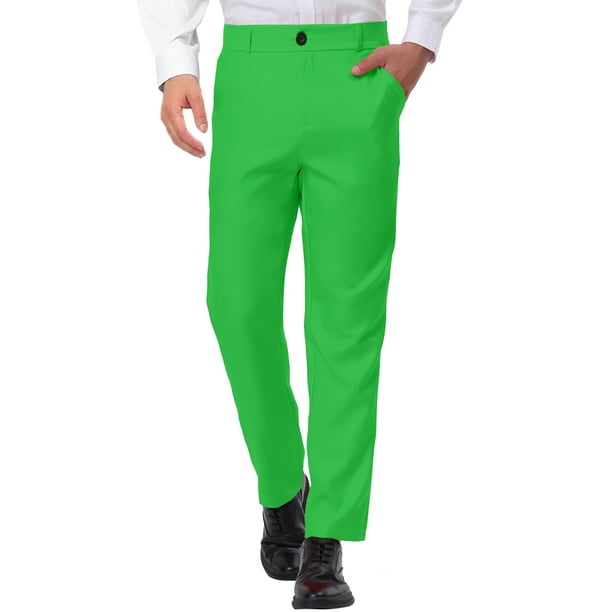 Men's Formal Flat Front Solid Color Wedding Dress Pants Light Green M