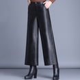 thumbnail image 4 of Pantalones de cuero PU para mujer, pantalones cortos de otoño e invierno, pantalones de pierna recta holgados de cintura alta y adelgazantes para mujer, 4 of 5