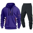 thumbnail image 4 of Atogsazn Men's Cargo Sweatsuit Quarter Zip Pullover Sweatshirt Sweatpant Sets 2 Piece Tactical Outfit Hiking Set 02-Purple S Fashion, 4 of 5