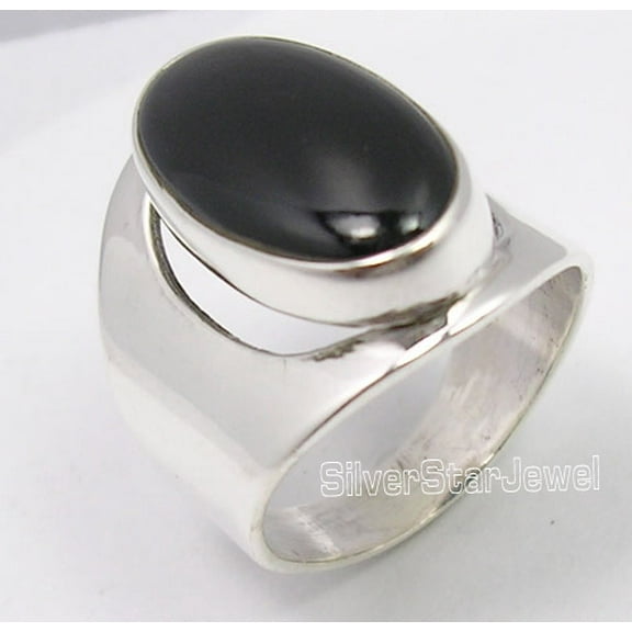 925 Solid Silver Natural Black Onyx Cabochon Gemstone Bestseller Ring Size 5