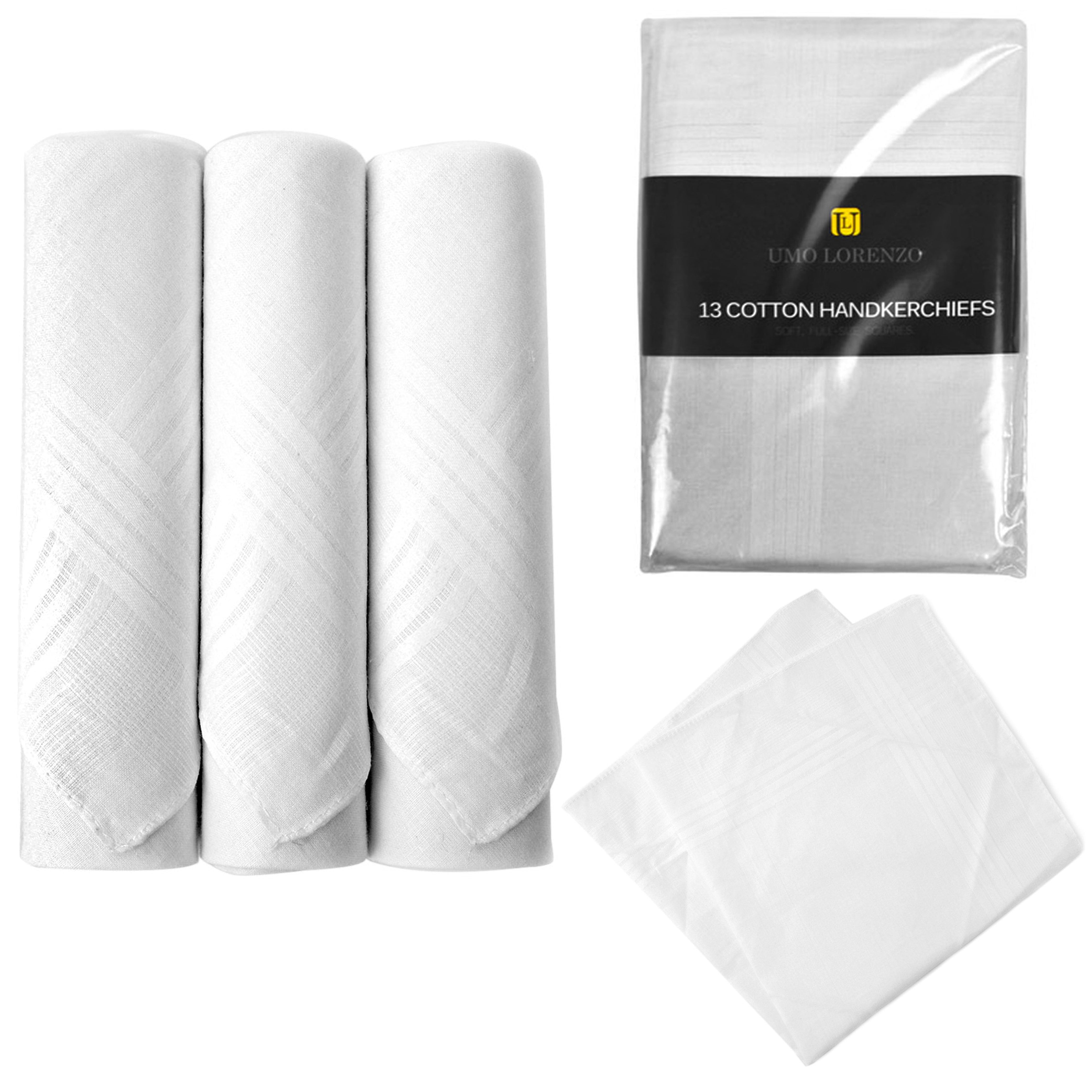 Men's White 100% Cotton Handkerchiefs Hanky  Pocket Square 12 Pack 16 x 16 