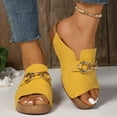thumbnail image 2 of Yellow Women'S Open Toe Mules With Metallic Buckle Wedge Heel Thick Soles Comfortable Casual Summer Wear Slip On Lightweight Soft Fabric Upper Size 36, 2 of 9