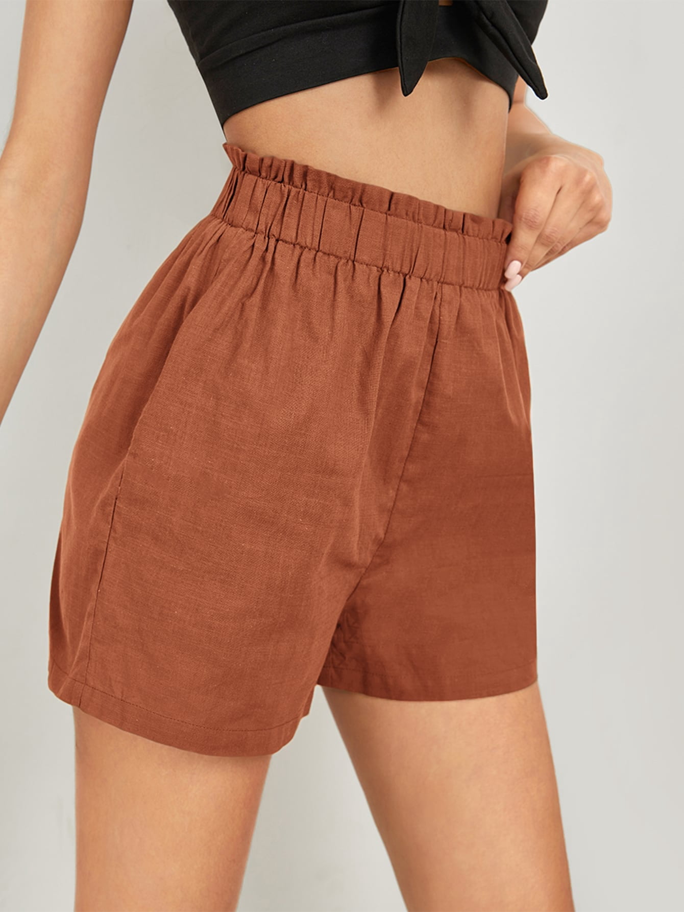 Women's Paperbag Waist Solid Shorts M(6 