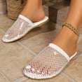 thumbnail image 6 of Women's Summer Slippers Beach Sequined Mesh Embroidery Casual Closed Toe Flat Slippers for Women White 7.5, 6 of 7