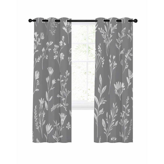 Gray Sage Leaves Blackout Curtains for Bedroom Living Room, Boho Floral Leaf 72 In Long Thermal Insulated Room Darkening Drapes Grommet Window Treatments, 52 x 72 In