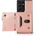 thumbnail image 3 of case for Samsung Galaxy S21 Ultra Women Wallet Case,Adjustable Crossbody Zipper Cover with Card Holder Slot Neck Strap Lanyard Purse Shoulder Strap Purse Case for Samsung Galaxy S21 Ultra FK Rose Gold, 3 of 7