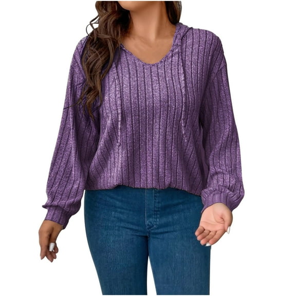 Sexlip Sweaters for Women Ribbed Crewneck Solid Color Puff Bubble Long Sleeve Base Fall Sweater Jumpers Warm Winter Purple XXXXL