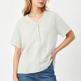 thumbnail image 5 of LEKWK Linen Tops for Women Short Sleeve Button V Neck Casual Shirts Lightweight Loose Fit Solid Summer Tops Fashion Beach Vacation Daily Outfits, 5 of 6