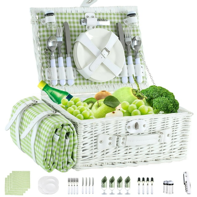Cesta de Picnic de Mimbre Neti Neti para 4 personas con Enfriador y Manta