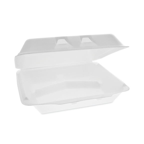 Pactiv Corp. YHLW10030000 SmartLock 9.5 in. x 10.5 in. x 3.25 in. 3-Compartment Hinged Foam Containers - X-Large, White (250/Carton)