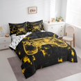 thumbnail image 3 of Gaming Comforter For Queen Size Bed, Modern Gamer Fitted Sheet For Boys Teens, Neon Geometry Plaid Flat Sheet Video Game Pillow Cases For Game Lovers, Yellow Black Throw Pillow Covers, 3 of 6