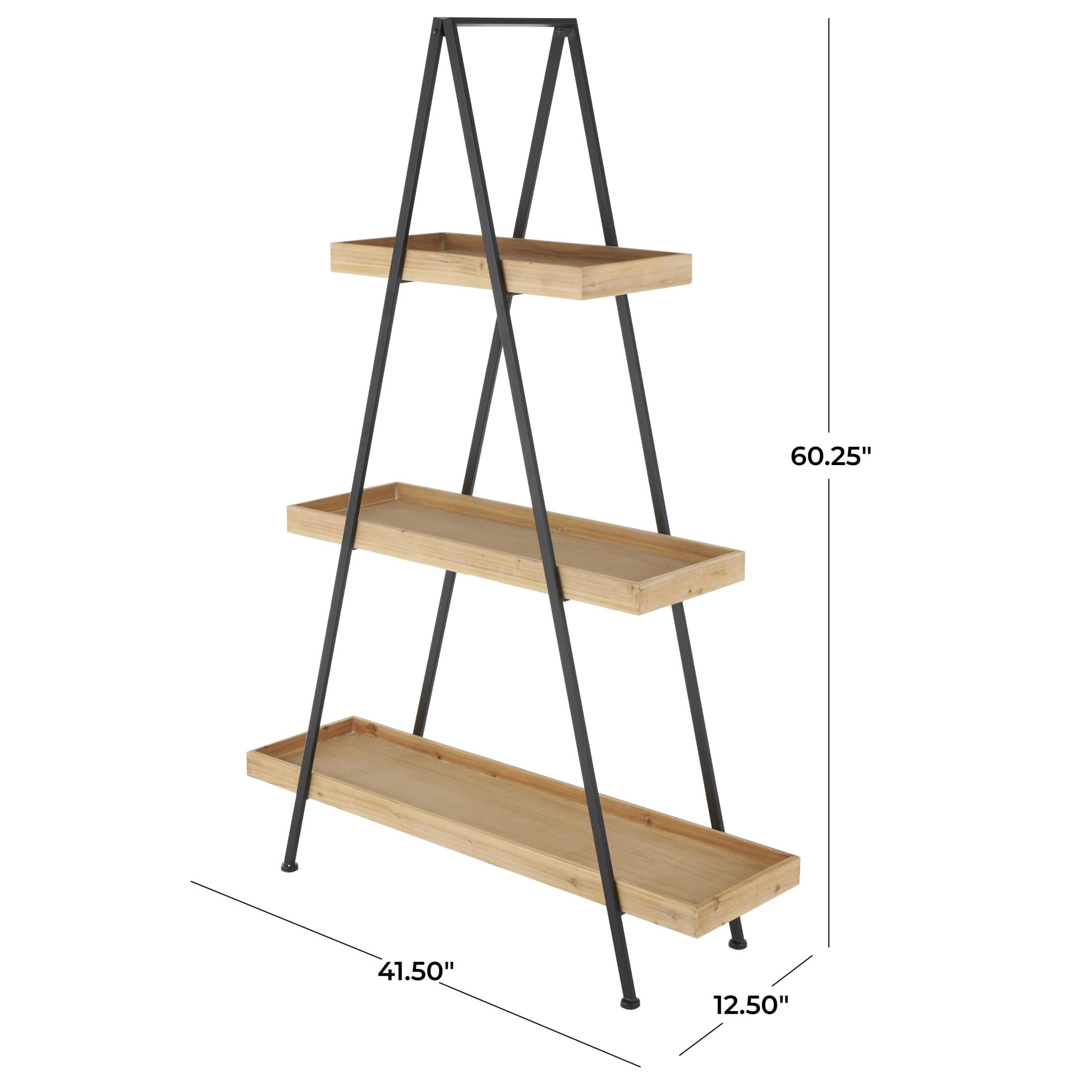 DecMode 42" x 60" Black Metal 3-Tier Shelving Unit with Black Metal Triangle Frame, 1-Piece
