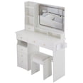 thumbnail image 5 of Makeup Vanity Desk Set with Mirror And Light, Make Up Vanity Set With Padded Stool, 3 Color Light Modes, Hairdryer Holder, Charging Station, Makeup Table For Bedroom, 5 of 9