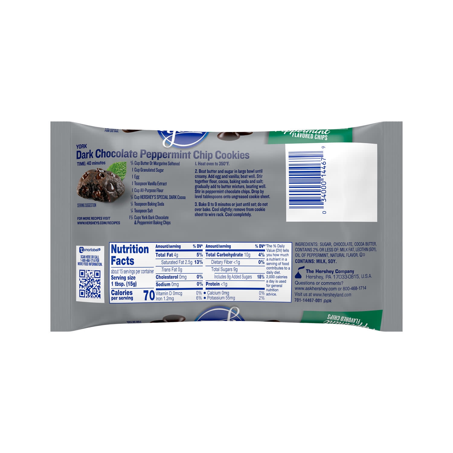 York Dark Chocolate and Peppermint Flavored Baking Chips, Bag 8 oz