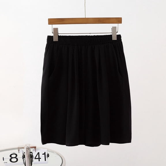 ClodeEU Women's Summer Plus Size Elastic Waist Shorts, Solid Color Casual Loose Shorts with Pockets Black,Women's Plus XXXL