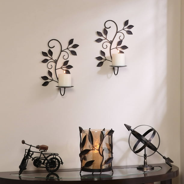Better Homes and Gardens Scrolled Leaves Wall Sconce Pillar Holders, Set of 2