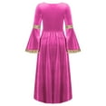 thumbnail image 4 of Ocealan Girls Medieval Maiden Party Dress-up Velvet Bell Sleeve Empire Maxi Gown Dress Hot Pink 12, 4 of 5