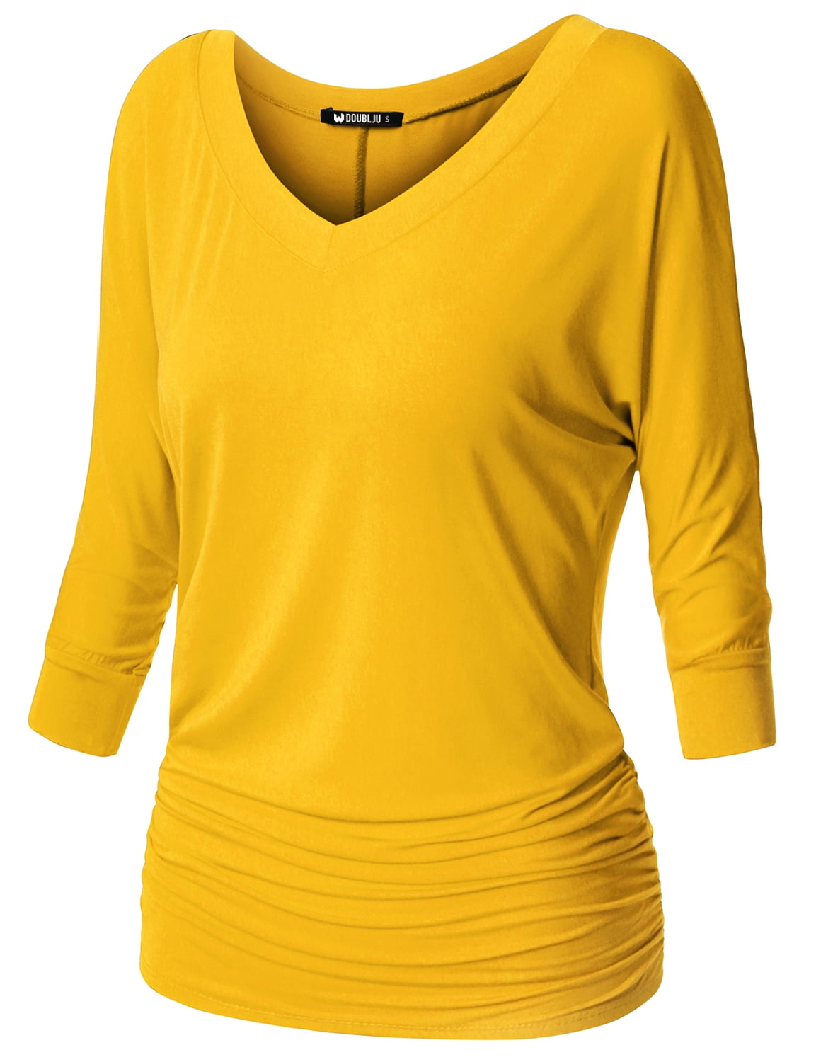 Thanth Womens Dolman Sleeves V-Neck Solid Shirring Drape Basic Tunic ...