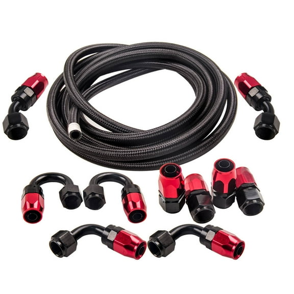 Maxpeedingrods -8AN AN-8 Fitting Stainless Steel Nylon Braided Oil Fuel Hose Line 16FT Kit Red