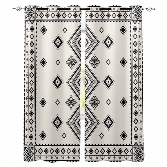 Boho Geometric Blackout Curtains for Bedroom, Thermal Insulated Drapes, Simple Farmhouse Nation Abstract Motifs Black Out Curtains 63 Inch Long Room Darkening Kitchen Curtains 42"x63" 2 Panels