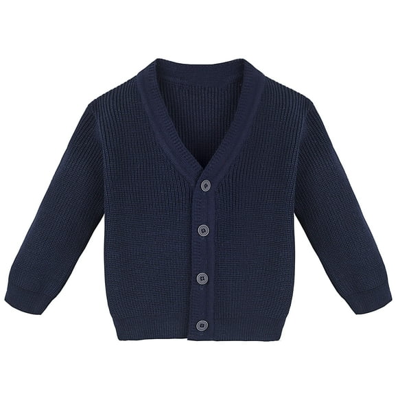 Lilax Baby Boys Basic Long Sleeve V-Neck Classic Knit Cardigan Sweater 12-18 Months Navy