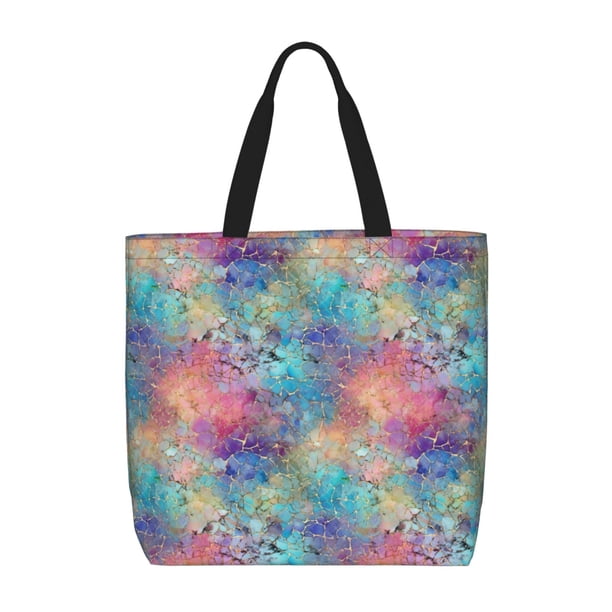 Fotbe blue pink colorful cracked texture Bolsa Tote con Estampado para Mujer, Bolsos con Cremallera, Bolsa de Hombro Casual de Gran Capacidad con Bolsillos Internos