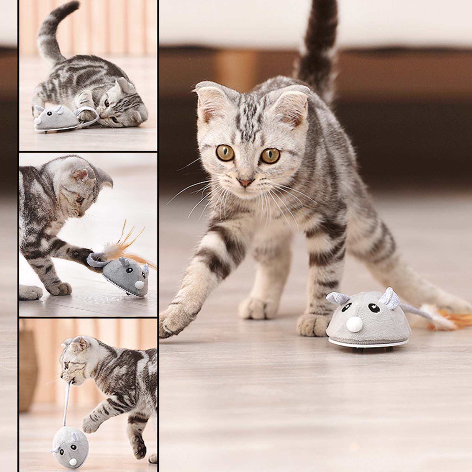 Cats Interactive Mice Toy USB Soft Flocking Mouse Kitten Catch Training for Indoor Cats Flexible for Play To