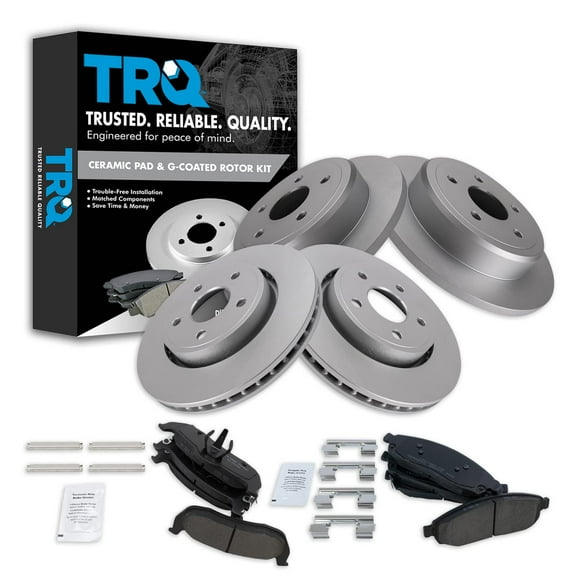 TRQ Front and Rear Brake Pad & Rotor Kit Brake Pads Brake Rotor Ceramic Premium G-Coated Fits Select 2006-2010 Jeep Commander 2005-2010 Grand Cherokee