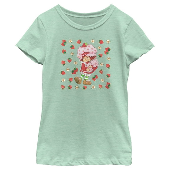 Girl's Strawberry Shortcake Berry Flower Background  Graphic T-Shirt