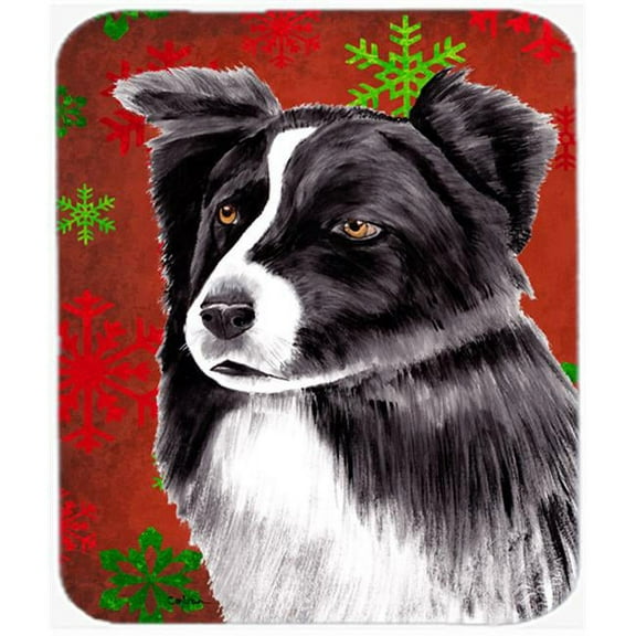 Border Collie Red And Green Snowflakes Christmas Mouse Pad, Hot Pad Or Trivet