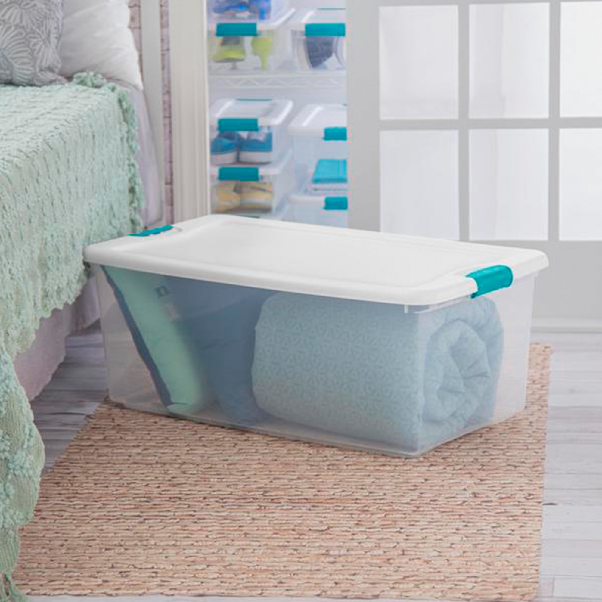 Sterilite 106 Quart Clear Plastic Storage Bin with White Latch Lid, 36 Pack