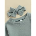 thumbnail image 5 of Qmyliery Baby Girl 3 Pcs Clothes Sets, Casual Solid Color Long Sleeve Round Neck Tops + Elastic Waist Shorts + Headband, 5 of 7