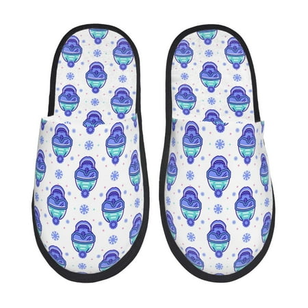 

Yiaed Winter Snowflake Skiing Skull Print Unisex House Slippers Slip on Warm Shoes Indoor Outdoor with Anti-slip sole-Medium