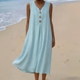 thumbnail image 5 of QUNYINEY Cotton Linen Womens Sundress Summer Midi Blue Sleeveless Tank Dress Loose Fit Vacation Beach V Neck Dresses, 5 of 8