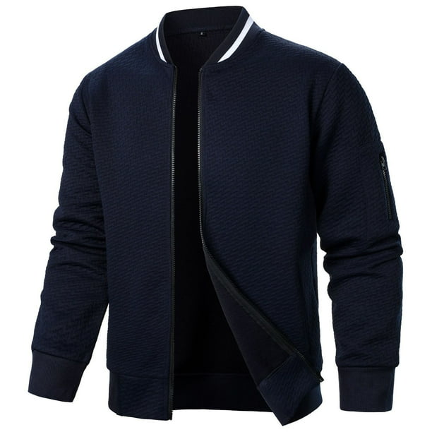 pstuiky camisa de manga larga para hombre, Chaqueta de manga larga con cuello alto y cremallera de color liso para hombre salir tops m