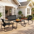 thumbnail image 3 of TINKLE WELL 4-Piece Patio Furniture Set, 2 Rocking Chairs and 1 Bench with Textilene Fabric, Tempered Glass Coffee Table, for Lawn, Garden, Balcony & Poolside, 3 of 7