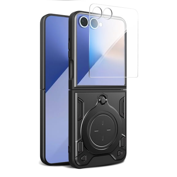Shockproof Case for Samsung Galaxy Z Flip 8 with Screen Protector, Heavy Duty Armor Phone Cover with 360° Ring Kickstand Magnetic Car Mount Compatible